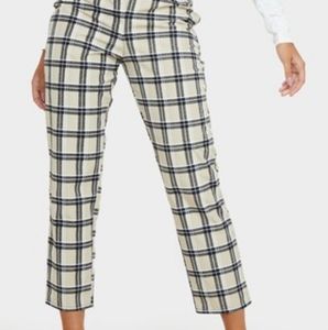 Pretty Little Things Stone Checked Woven a Cigarette Trousers; size 12;